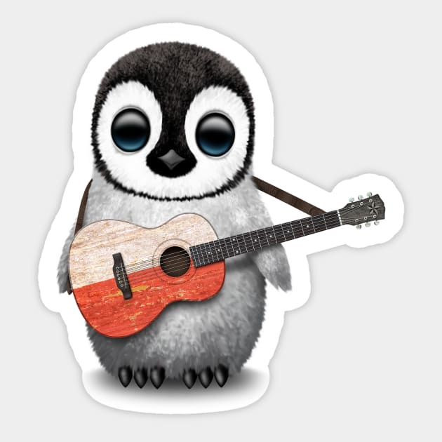 Baby Penguin Playing Polish Flag Guitar Sticker by jeffbartels